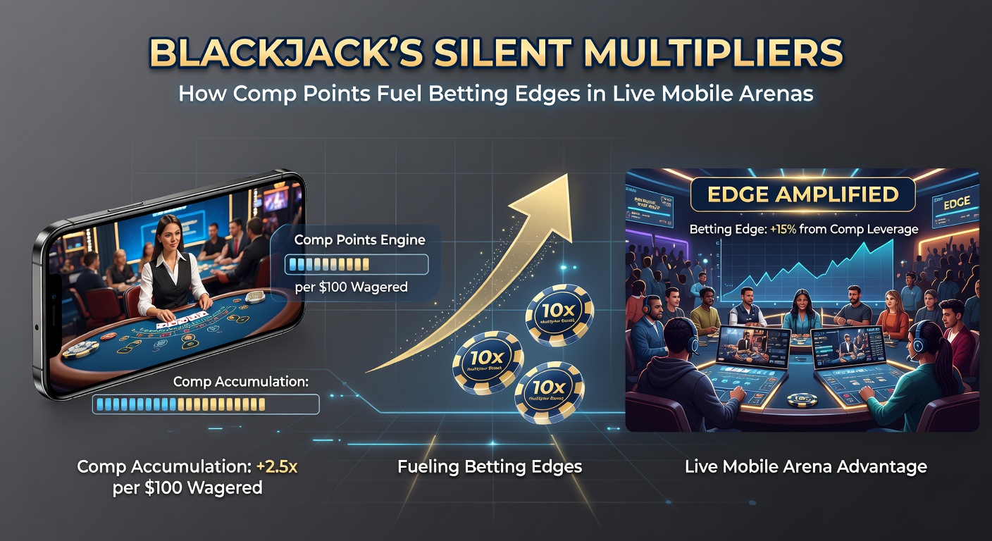 Grafiek met comp points accumulatie en multiplier effecten op een live mobiel blackjack scherm