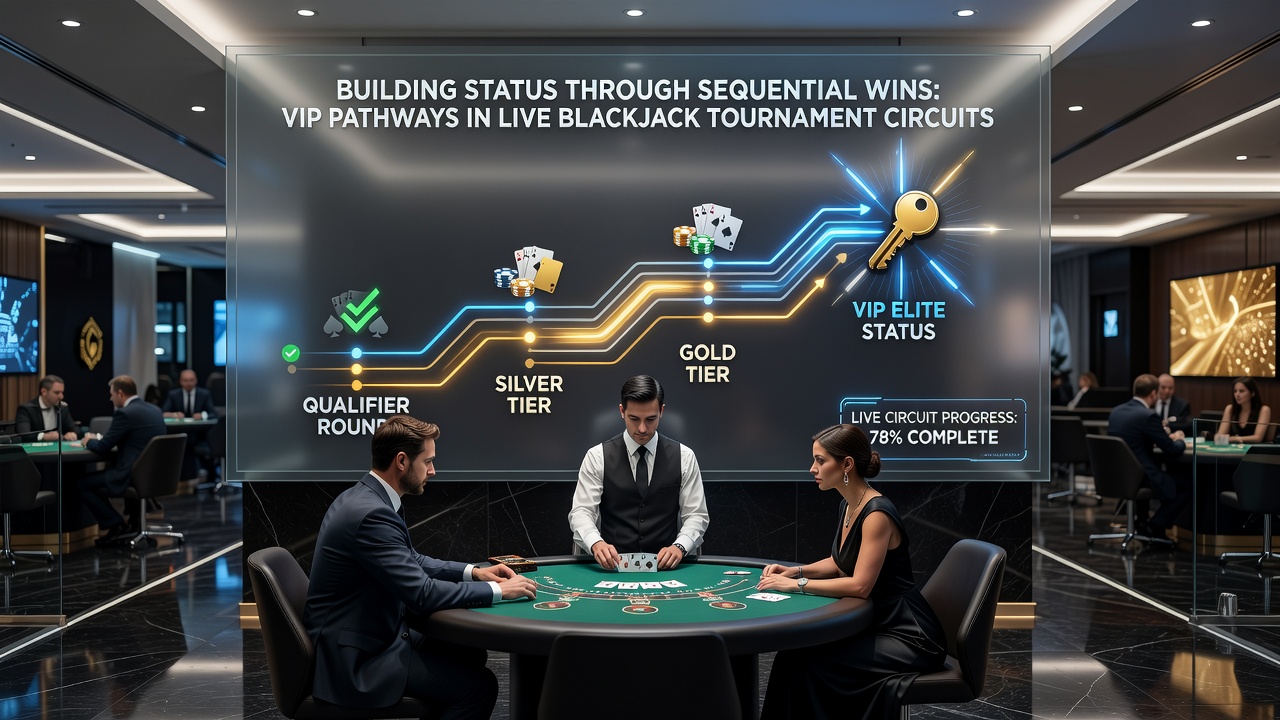 Live blackjack toernooi met spelers die opeenvolgende overwinningen behalen en VIP-status opbouwen