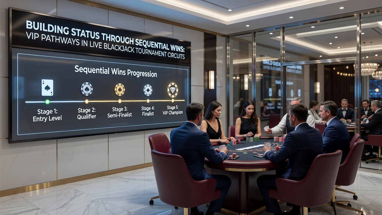 VIP-spelers aan een live blackjack tafel tijdens een toernooi met statusindicatoren