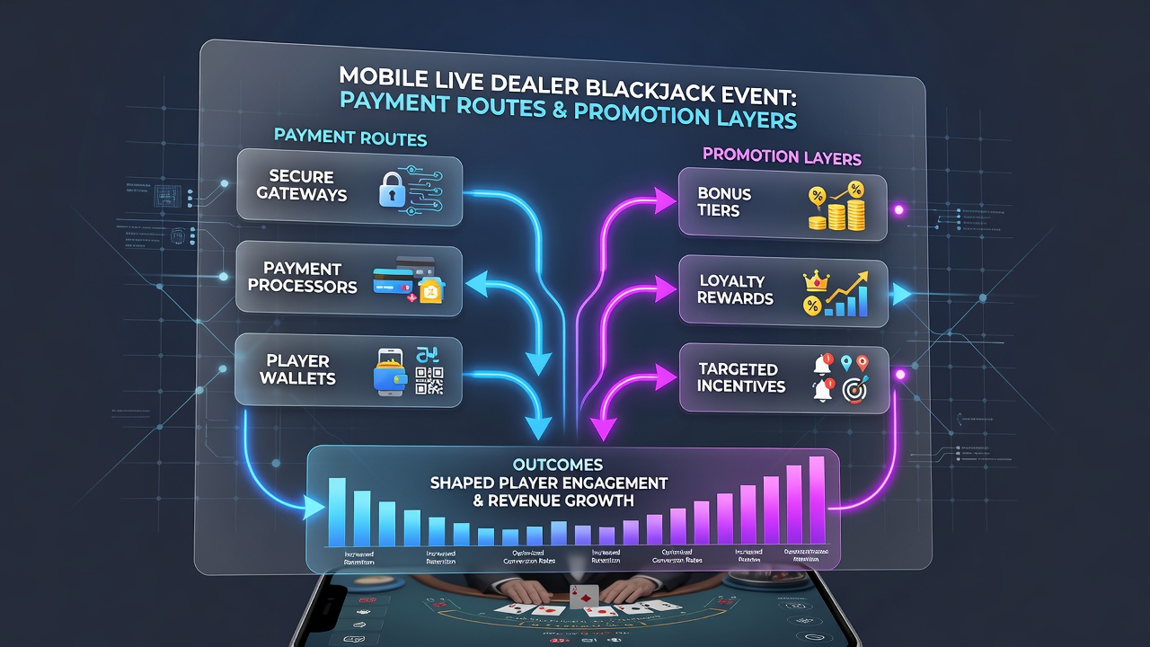 Diagram van gelaagde promoties en betalingsstromen in blackjack toernooien