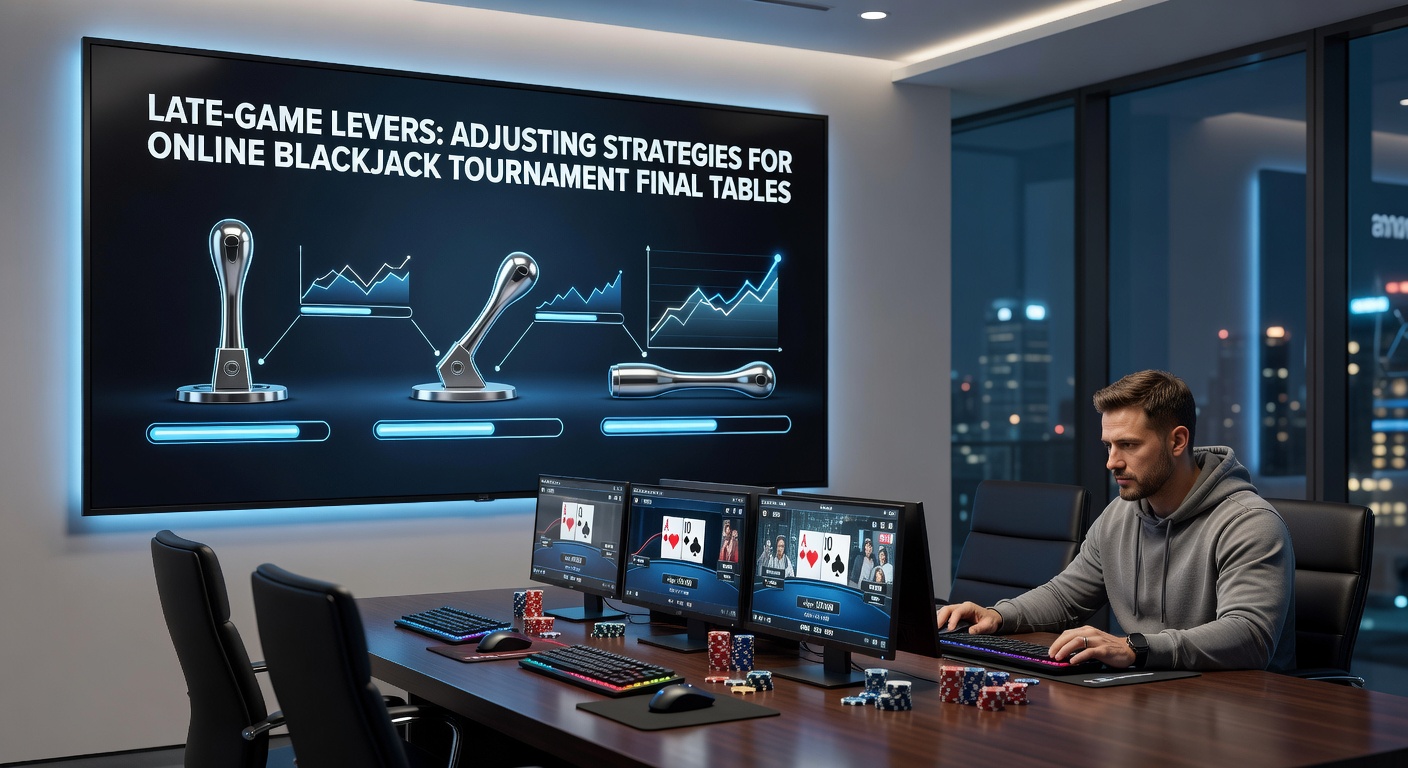Grafiek met chip stack trends en strategie curves tijdens een blackjack toernooi final table, highlightend late-game shifts