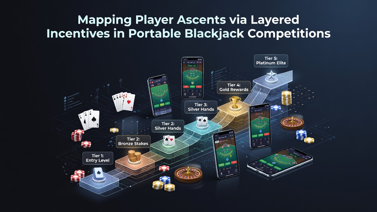 Visualisatie van gelaagde incentives en spelersprogressie in mobiele blackjacktoernooien met diagrammen en beloningsstructuren