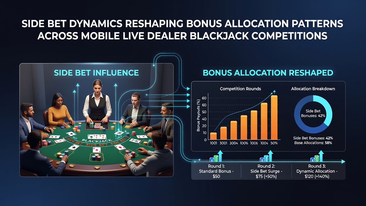 Grafiek van side bet frequentie en bonusallocatie in mobiele blackjack competities